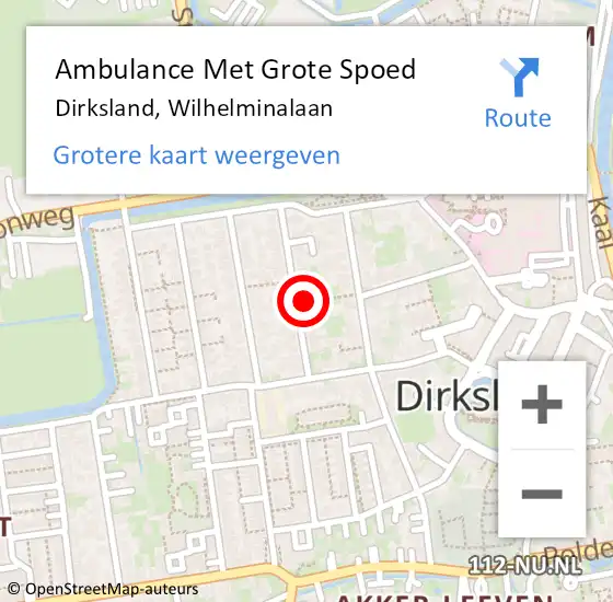 Locatie op kaart van de 112 melding: Ambulance Met Grote Spoed Naar Dirksland, Wilhelminalaan op 8 december 2023 16:03