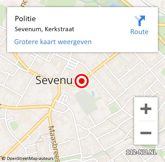 Locatie op kaart van de 112 melding: Politie Sevenum, Kerkstraat op 8 december 2023 16:11