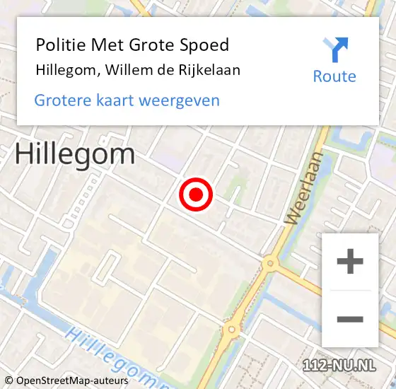 Locatie op kaart van de 112 melding: Politie Met Grote Spoed Naar Hillegom, Willem de Rijkelaan op 8 december 2023 16:22