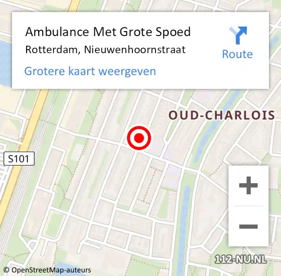 Locatie op kaart van de 112 melding: Ambulance Met Grote Spoed Naar Rotterdam, Nieuwenhoornstraat op 8 december 2023 16:31