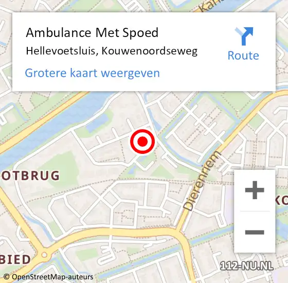 Locatie op kaart van de 112 melding: Ambulance Met Spoed Naar Hellevoetsluis, Kouwenoordseweg op 8 december 2023 16:34