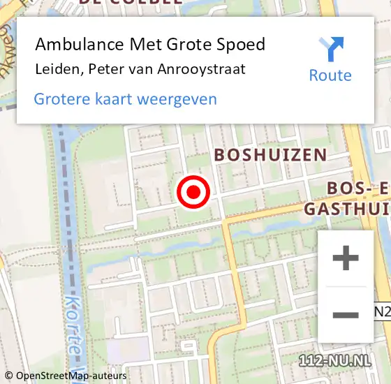 Locatie op kaart van de 112 melding: Ambulance Met Grote Spoed Naar Leiden, Peter van Anrooystraat op 8 december 2023 17:13