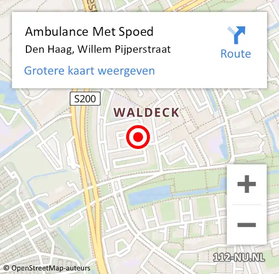 Locatie op kaart van de 112 melding: Ambulance Met Spoed Naar Den Haag, Willem Pijperstraat op 8 december 2023 17:35