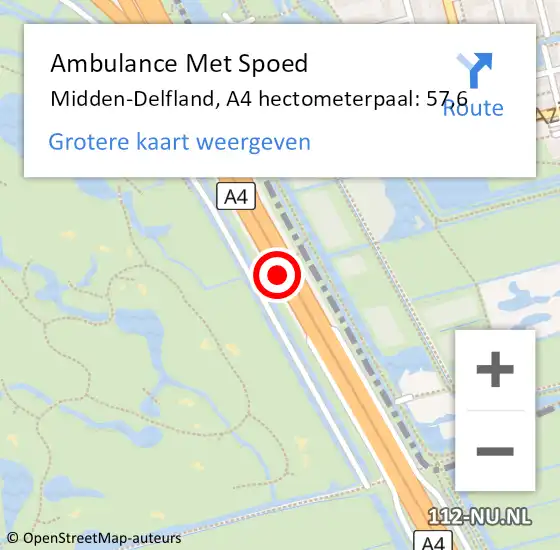 Locatie op kaart van de 112 melding: Ambulance Met Spoed Naar Midden-Delfland, A4 hectometerpaal: 57,6 op 8 december 2023 17:46