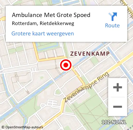 Locatie op kaart van de 112 melding: Ambulance Met Grote Spoed Naar Rotterdam, Rietdekkerweg op 8 december 2023 17:59