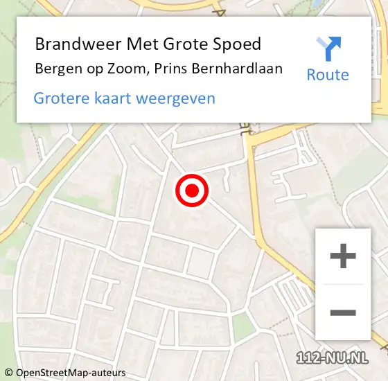 Locatie op kaart van de 112 melding: Brandweer Met Grote Spoed Naar Bergen op Zoom, Prins Bernhardlaan op 8 december 2023 18:08