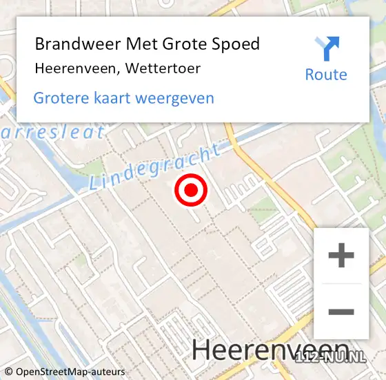 Locatie op kaart van de 112 melding: Brandweer Met Grote Spoed Naar Heerenveen, Wettertoer op 8 december 2023 18:50