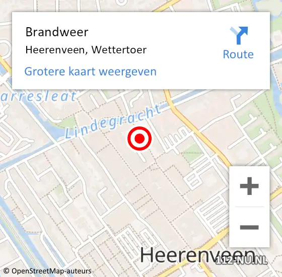 Locatie op kaart van de 112 melding: Brandweer Heerenveen, Wettertoer op 8 december 2023 18:54