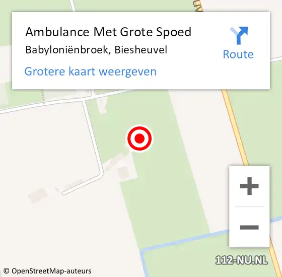 Locatie op kaart van de 112 melding: Ambulance Met Grote Spoed Naar Babyloniënbroek, Biesheuvel op 8 december 2023 19:06