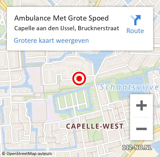 Locatie op kaart van de 112 melding: Ambulance Met Grote Spoed Naar Capelle aan den IJssel, Brucknerstraat op 8 december 2023 19:14