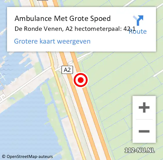 Locatie op kaart van de 112 melding: Ambulance Met Grote Spoed Naar De Ronde Venen, A2 hectometerpaal: 42,1 op 8 december 2023 19:26