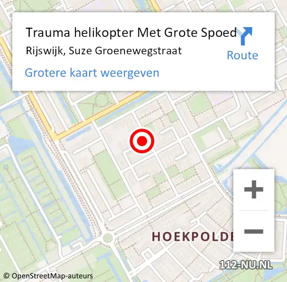 Locatie op kaart van de 112 melding: Trauma helikopter Met Grote Spoed Naar Rijswijk, Suze Groenewegstraat op 8 december 2023 19:27