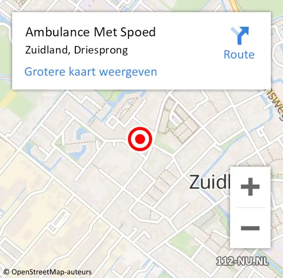 Locatie op kaart van de 112 melding: Ambulance Met Spoed Naar Zuidland, Driesprong op 8 december 2023 19:41