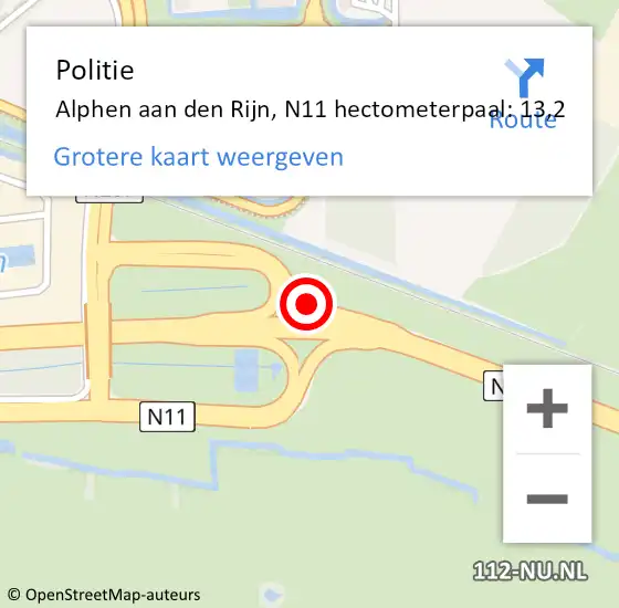 Locatie op kaart van de 112 melding: Politie Alphen aan den Rijn, N11 hectometerpaal: 13,2 op 8 december 2023 20:15