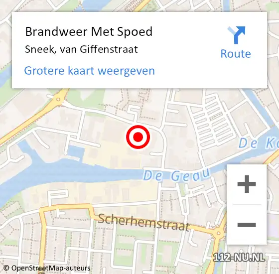 Locatie op kaart van de 112 melding: Brandweer Met Spoed Naar Sneek, van Giffenstraat op 8 december 2023 20:25