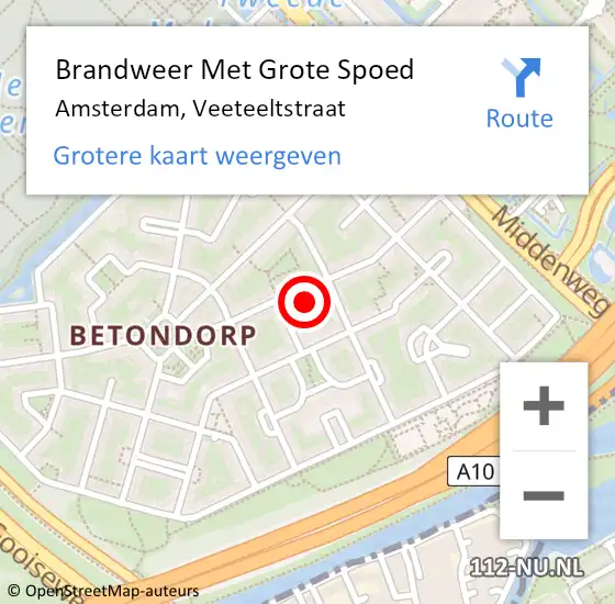 Locatie op kaart van de 112 melding: Brandweer Met Grote Spoed Naar Amsterdam, Veeteeltstraat op 8 december 2023 21:11