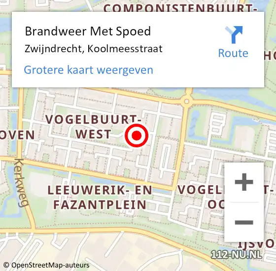 Locatie op kaart van de 112 melding: Brandweer Met Spoed Naar Zwijndrecht, Koolmeesstraat op 8 december 2023 21:23