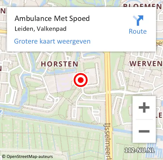 Locatie op kaart van de 112 melding: Ambulance Met Spoed Naar Leiden, Valkenpad op 8 december 2023 21:37
