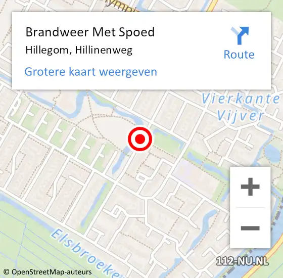 Locatie op kaart van de 112 melding: Brandweer Met Spoed Naar Hillegom, Hillinenweg op 17 september 2014 20:58