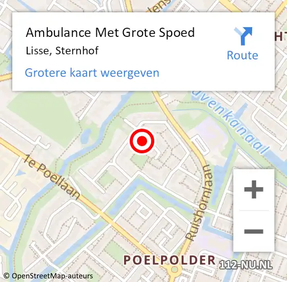 Locatie op kaart van de 112 melding: Ambulance Met Grote Spoed Naar Lisse, Sternhof op 8 december 2023 22:16