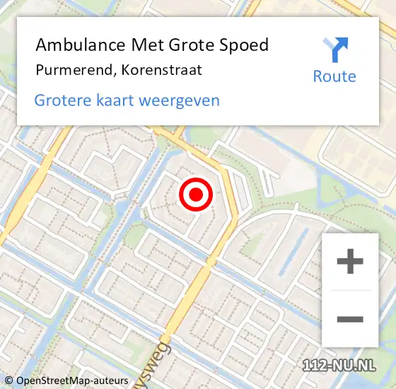 Locatie op kaart van de 112 melding: Ambulance Met Grote Spoed Naar Purmerend, Korenstraat op 8 december 2023 22:23