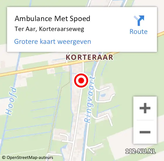 Locatie op kaart van de 112 melding: Ambulance Met Spoed Naar Ter Aar, Korteraarseweg op 17 september 2014 21:09