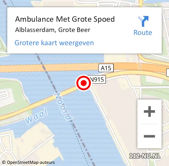 Locatie op kaart van de 112 melding: Ambulance Met Grote Spoed Naar Alblasserdam, Grote Beer op 8 december 2023 22:39