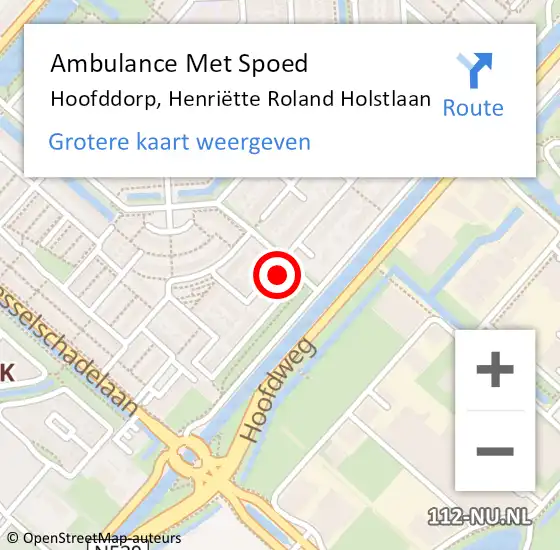 Locatie op kaart van de 112 melding: Ambulance Met Spoed Naar Hoofddorp, Henriëtte Roland Holstlaan op 8 december 2023 23:14