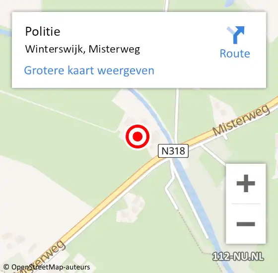 Locatie op kaart van de 112 melding: Politie Winterswijk, Misterweg op 8 december 2023 23:29