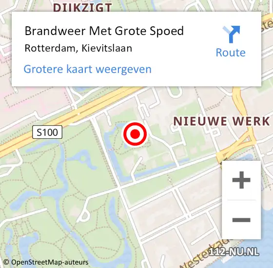Locatie op kaart van de 112 melding: Brandweer Met Grote Spoed Naar Rotterdam, Kievitslaan op 8 december 2023 23:57
