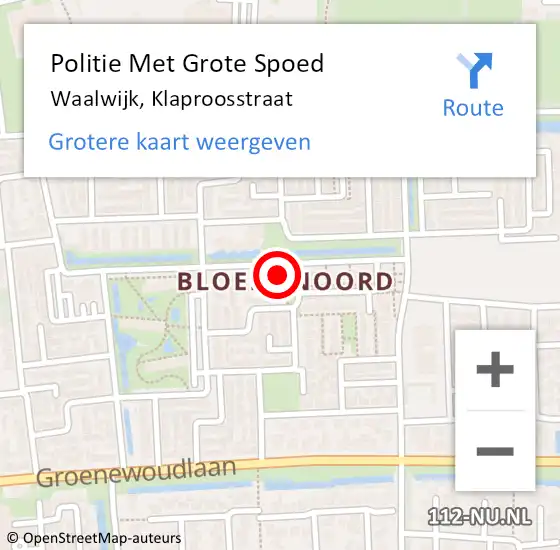 Locatie op kaart van de 112 melding: Politie Met Grote Spoed Naar Waalwijk, Klaproosstraat op 9 december 2023 00:22