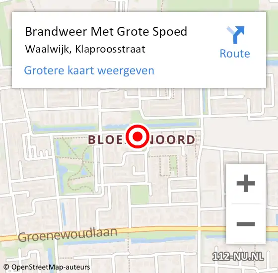 Locatie op kaart van de 112 melding: Brandweer Met Grote Spoed Naar Waalwijk, Klaproosstraat op 9 december 2023 00:22