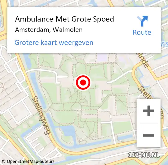 Locatie op kaart van de 112 melding: Ambulance Met Grote Spoed Naar Amsterdam, Walmolen op 9 december 2023 00:31