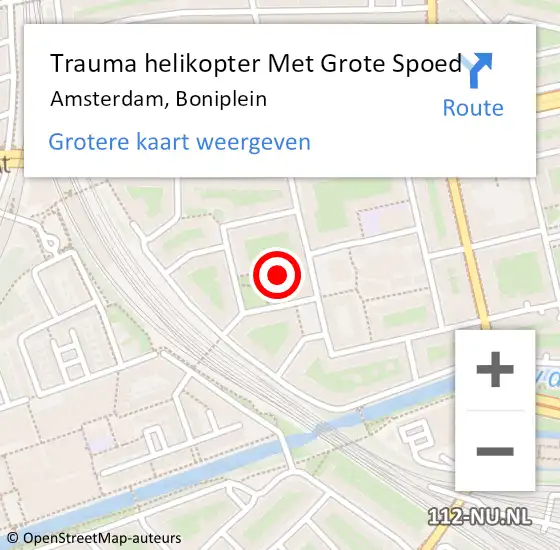 Locatie op kaart van de 112 melding: Trauma helikopter Met Grote Spoed Naar Amsterdam, Boniplein op 9 december 2023 01:21