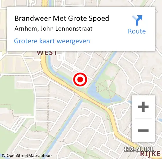 Locatie op kaart van de 112 melding: Brandweer Met Grote Spoed Naar Arnhem, John Lennonstraat op 9 december 2023 01:27