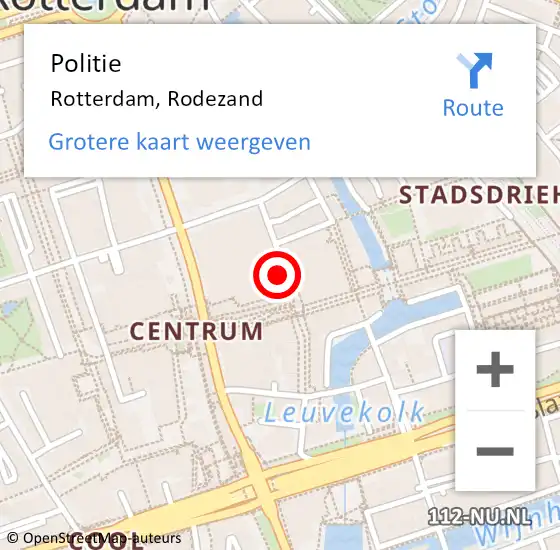 Locatie op kaart van de 112 melding: Politie Rotterdam, Rodezand op 9 december 2023 01:36