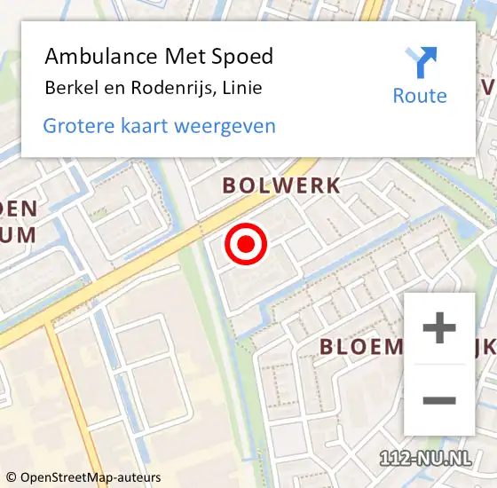 Locatie op kaart van de 112 melding: Ambulance Met Spoed Naar Berkel en Rodenrijs, Linie op 9 december 2023 02:10