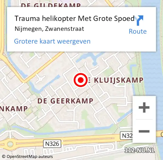 Locatie op kaart van de 112 melding: Trauma helikopter Met Grote Spoed Naar Nijmegen, Zwanenstraat op 9 december 2023 02:33