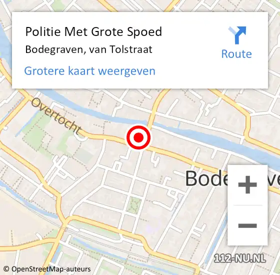 Locatie op kaart van de 112 melding: Politie Met Grote Spoed Naar Bodegraven, van Tolstraat op 9 december 2023 03:24