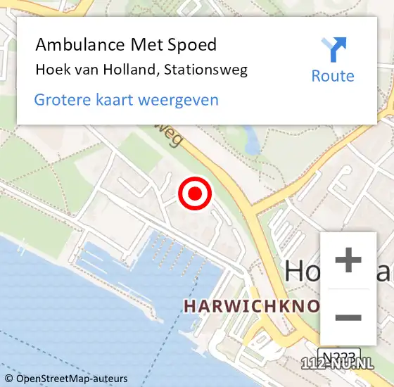 Locatie op kaart van de 112 melding: Ambulance Met Spoed Naar Hoek van Holland, Stationsweg op 9 december 2023 03:26
