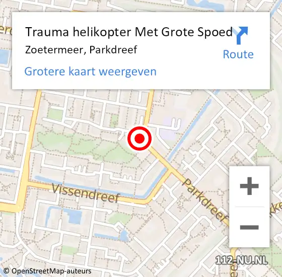 Locatie op kaart van de 112 melding: Trauma helikopter Met Grote Spoed Naar Zoetermeer, Parkdreef op 9 december 2023 04:05