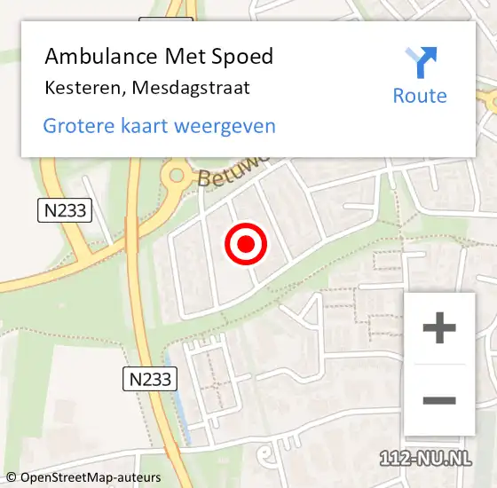 Locatie op kaart van de 112 melding: Ambulance Met Spoed Naar Kesteren, Mesdagstraat op 17 september 2014 21:42