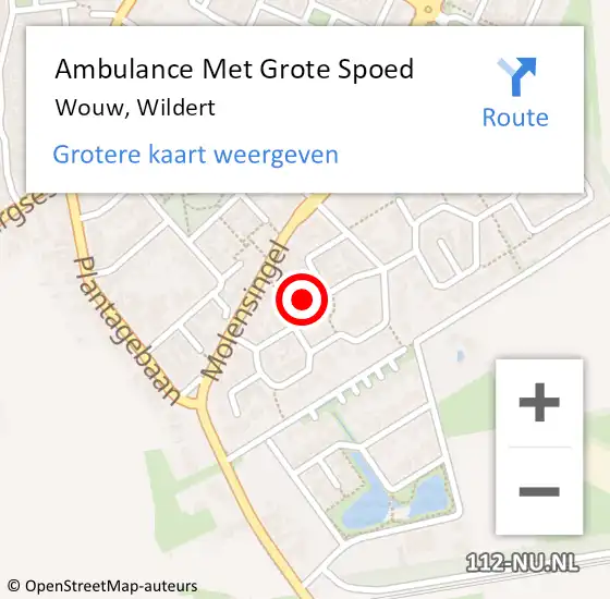 Locatie op kaart van de 112 melding: Ambulance Met Grote Spoed Naar Wouw, Wildert op 17 september 2014 21:43