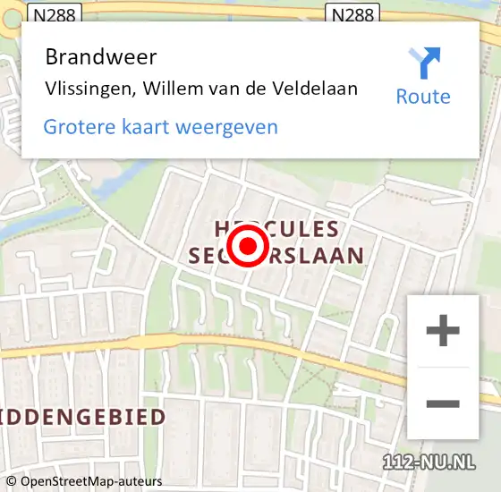 Locatie op kaart van de 112 melding: Brandweer Vlissingen, Willem van de Veldelaan op 9 december 2023 04:25