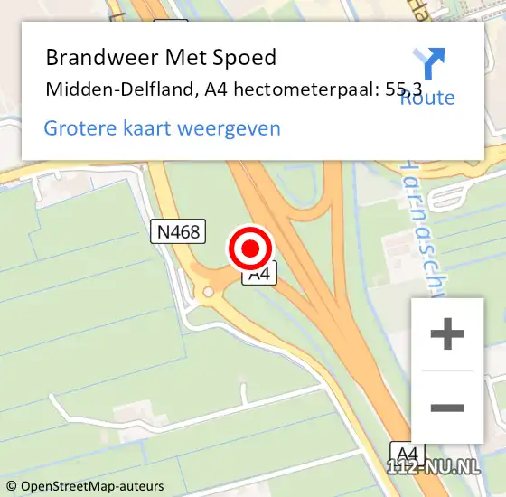 Locatie op kaart van de 112 melding: Brandweer Met Spoed Naar Midden-Delfland, A4 hectometerpaal: 55,3 op 9 december 2023 05:06