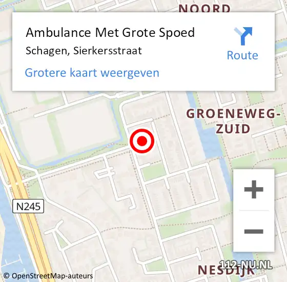 Locatie op kaart van de 112 melding: Ambulance Met Grote Spoed Naar Schagen, Sierkersstraat op 9 december 2023 06:46
