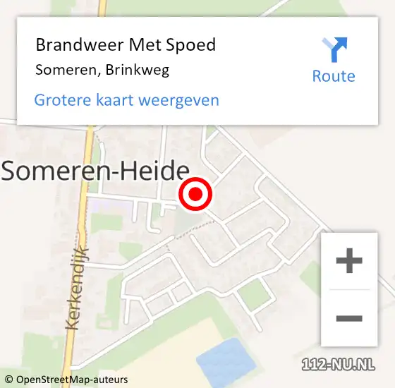 Locatie op kaart van de 112 melding: Brandweer Met Spoed Naar Someren, Brinkweg op 9 december 2023 07:26