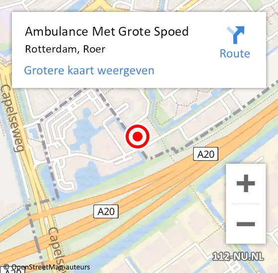 Locatie op kaart van de 112 melding: Ambulance Met Grote Spoed Naar Rotterdam, Roer op 9 december 2023 07:42