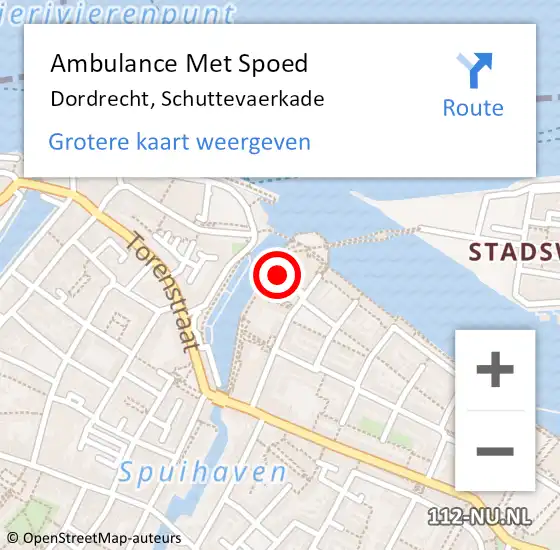 Locatie op kaart van de 112 melding: Ambulance Met Spoed Naar Dordrecht, Schuttevaerkade op 9 december 2023 08:06