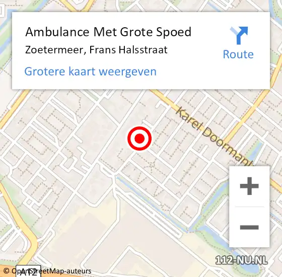 Locatie op kaart van de 112 melding: Ambulance Met Grote Spoed Naar Zoetermeer, Frans Halsstraat op 9 december 2023 08:34